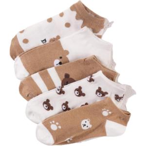 imageSHENHE Womens 5 Pairs Cute Cartoon Bear Print Low Cut Breathable Ankle SocksBrown