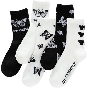 imageSHENHE Womens 5 Pairs Graphic Letter Print Athletic Running Mid Calf Crew SocksBlack and White