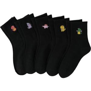 imageSHENHE Womens 5 Pairs Graphic Letter Print Athletic Running Mid Calf Crew SocksDinosaur Black