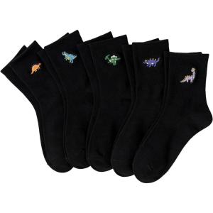 imageSHENHE Womens 5 Pairs Graphic Letter Print Athletic Running Mid Calf Crew SocksEmbroidered Black