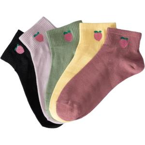 imageSHENHE Womens 5 Pairs Graphic Letter Print Athletic Running Mid Calf Crew SocksPeach Embroidery Multi