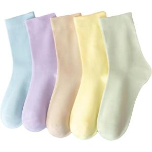 imageSHENHE Womens 5 Pairs Graphic Letter Print Athletic Running Mid Calf Crew SocksSolid Multicolor