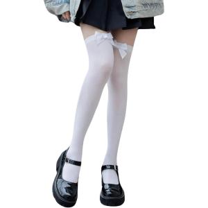 imageSHENHE Womens Cute Stockings with Bow Over The Knee Long Socks Knee High StockingsWhite