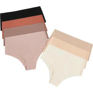 imageSHENHE Womens High Waisted Seamless No Show Invisible Underwear Brief PantiesBlack Beige Multi
