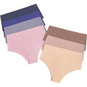 imageSHENHE Womens High Waisted Seamless No Show Invisible Underwear Brief PantiesBlue Pink Brown
