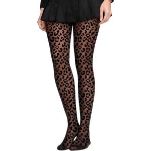 imageSHENHE Womens Leopard Print Tights Patterned Stockings Sheer Ultra Thin High Waist PantyhoseBlack