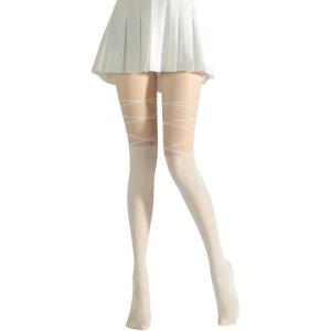 imageSHENHE Womens Mesh Patterned Tights Opaque Thigh High Stockings Pantyhose Leggings Beige onesize