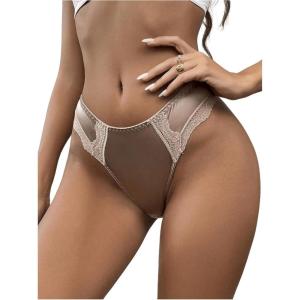 imageSHENHE Womens Satin Panty Lace Trim Mid Rise Silky Brief Underwear Daily Comfy BriefChampagne