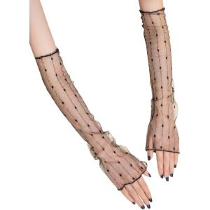 imageSHENHE Womens Sheer Mesh Fingerless Gloves Glitter Polka Dots Elbow Length Arm SleevesGlitter Black