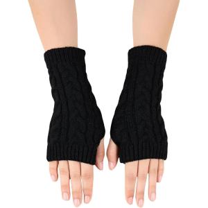 imageSHENHE Womens Solid Fingerless Thumb Hole Knitted Wrist Length Mitten GlovesPlain Black