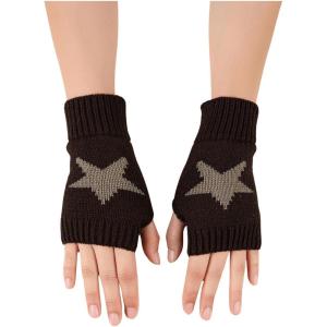 imageSHENHE Womens Star Pattern Fingerless Thumb Hole Knitted Wrist Length Mitten GlovesCoffee Brown