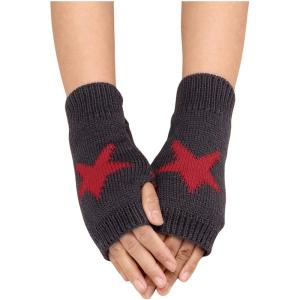 imageSHENHE Womens Star Pattern Fingerless Thumb Hole Knitted Wrist Length Mitten GlovesRed Dark Grey