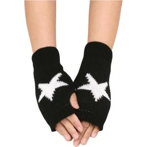 imageSHENHE Womens Star Pattern Fingerless Thumb Hole Knitted Wrist Length Mitten GlovesWhite Black