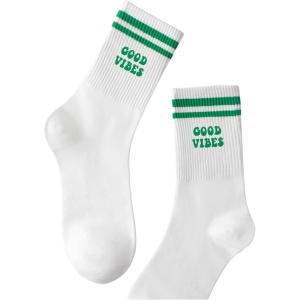 imageSHENHE Womens Striped Letter Print Athletic Running Above Ankle Crew SocksGreen and White