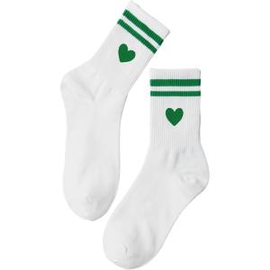 imageSHENHE Womens Striped Letter Print Athletic Running Above Ankle Crew SocksHeart Green White
