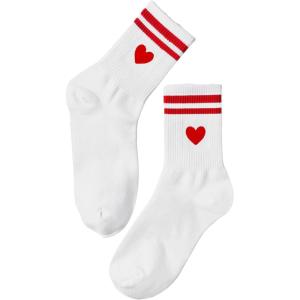 imageSHENHE Womens Striped Letter Print Athletic Running Above Ankle Crew SocksHeart Red White