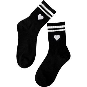 imageSHENHE Womens Striped Letter Print Athletic Running Above Ankle Crew SocksHeart White Black
