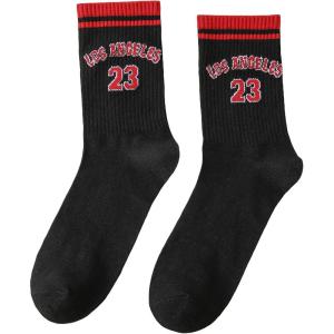 imageSHENHE Womens Striped Letter Print Athletic Running Above Ankle Crew SocksLetter Number Black