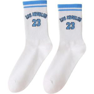 imageSHENHE Womens Striped Letter Print Athletic Running Above Ankle Crew SocksLetter Number Blue
