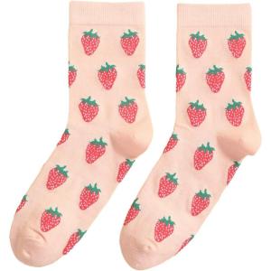 imageSHENHE Womens Striped Letter Print Athletic Running Above Ankle Crew SocksPink Strawberry Print