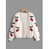 imageSHENHE Girls V Neck Cherry Print Cute Open Front Soft Drop Shoulder Cardigan SweaterBeige