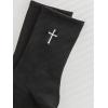 imageSHENHE Mens 2 Pairs Cross Print Embroidered Geo Crew Socks Knit Soft Daily SocksBlack and White