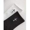 imageSHENHE Mens 2 Pairs Cross Print Embroidered Geo Crew Socks Knit Soft Daily SocksBlack and White