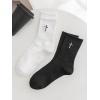 imageSHENHE Mens 2 Pairs Cross Print Embroidered Geo Crew Socks Knit Soft Daily SocksBlack and White