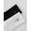 imageSHENHE Mens 2 Pairs Cross Print Embroidered Geo Crew Socks Knit Soft Daily SocksWhite and Black
