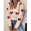 imageSHENHE Womens Button Down Cardigan Cute Heart Print V Neck Soft Cardigan Sweater CoatApricot