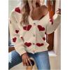 imageSHENHE Womens Button Down Cardigan Cute Heart Print V Neck Soft Cardigan Sweater CoatApricot