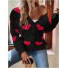 imageSHENHE Womens Button Down Cardigan Cute Heart Print V Neck Soft Cardigan Sweater CoatBlack