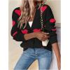 imageSHENHE Womens Button Down Cardigan Cute Heart Print V Neck Soft Cardigan Sweater CoatBlack