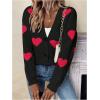 imageSHENHE Womens Button Down Cardigan Cute Heart Print V Neck Soft Cardigan Sweater CoatBlack