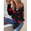 imageSHENHE Womens Button Down Cardigan Cute Heart Print V Neck Soft Cardigan Sweater CoatBlack