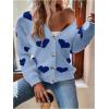 imageSHENHE Womens Button Down Cardigan Cute Heart Print V Neck Soft Cardigan Sweater CoatBlue