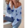 imageSHENHE Womens Button Down Cardigan Cute Heart Print V Neck Soft Cardigan Sweater CoatBlue