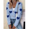 imageSHENHE Womens Button Down Cardigan Cute Heart Print V Neck Soft Cardigan Sweater CoatBlue