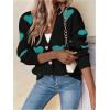imageSHENHE Womens Button Down Cardigan Cute Heart Print V Neck Soft Cardigan Sweater CoatGreen Heart Black