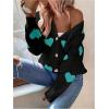 imageSHENHE Womens Button Down Cardigan Cute Heart Print V Neck Soft Cardigan Sweater CoatGreen Heart Black