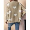 imageSHENHE Womens Button Down Cardigan Cute Heart Print V Neck Soft Cardigan Sweater CoatKhaki