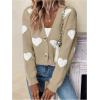 imageSHENHE Womens Button Down Cardigan Cute Heart Print V Neck Soft Cardigan Sweater CoatKhaki