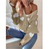 imageSHENHE Womens Button Down Cardigan Cute Heart Print V Neck Soft Cardigan Sweater CoatKhaki