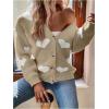 imageSHENHE Womens Button Down Cardigan Cute Heart Print V Neck Soft Cardigan Sweater CoatKhaki