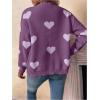 imageSHENHE Womens Button Down Cardigan Cute Heart Print V Neck Soft Cardigan Sweater CoatPurple