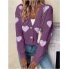 imageSHENHE Womens Button Down Cardigan Cute Heart Print V Neck Soft Cardigan Sweater CoatPurple