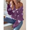 imageSHENHE Womens Button Down Cardigan Cute Heart Print V Neck Soft Cardigan Sweater CoatPurple