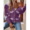 imageSHENHE Womens Button Down Cardigan Cute Heart Print V Neck Soft Cardigan Sweater CoatPurple