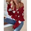 imageSHENHE Womens Button Down Cardigan Cute Heart Print V Neck Soft Cardigan Sweater CoatRed