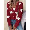 imageSHENHE Womens Button Down Cardigan Cute Heart Print V Neck Soft Cardigan Sweater CoatRed